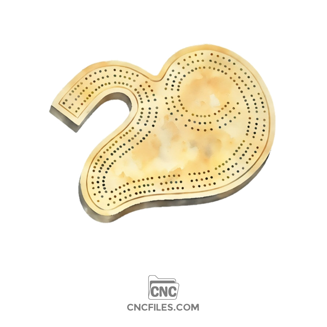 An image of a CNC file showing a 3 Person 29 Cribbage Board design with detailed peg holes and smooth contours for easy gameplay.