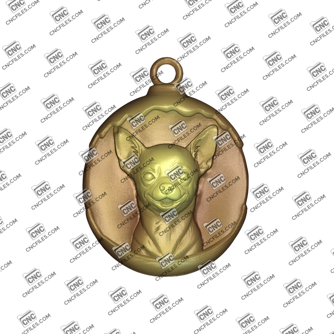 An image of a 3D render of the CNC file showing a cute, lifelike Chihuahua that can be carved for home décor or gifts.
