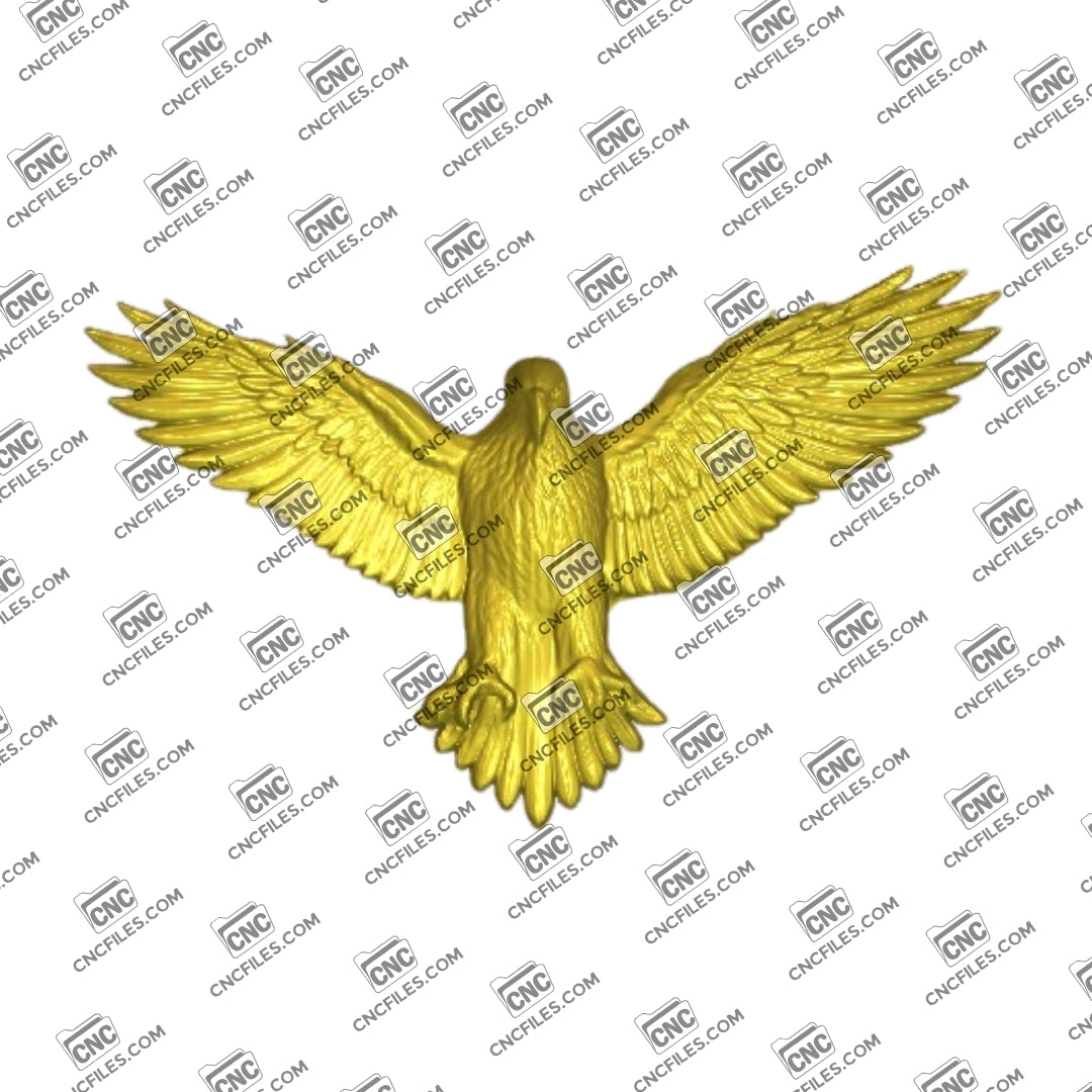 An image of a CNC file showing the Eagle 3 design and a 3D render of the file showing a detailed, lifelike eagle perfect for carving, signs, or decorations.