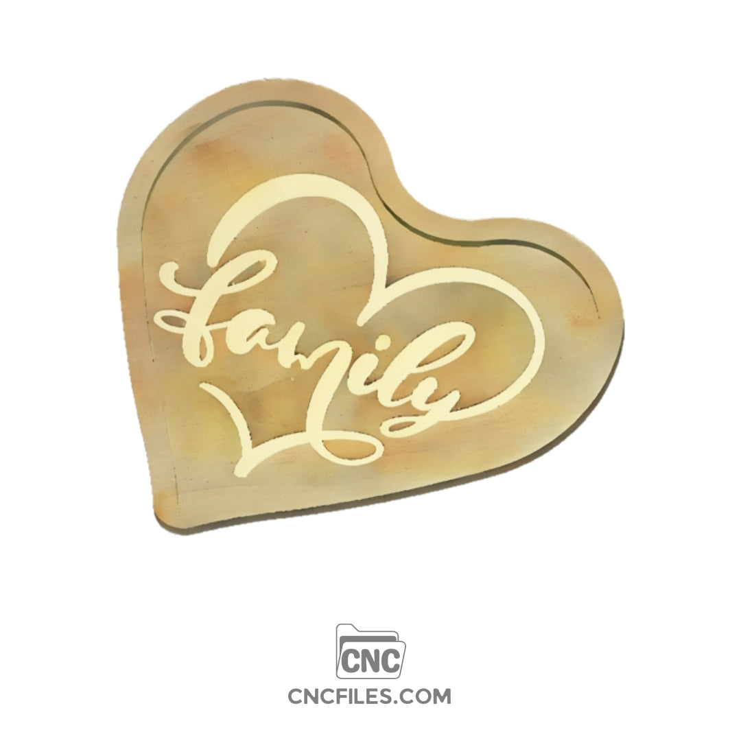 An image of a CNC file showing a Family Heart Thanksgiving Tray design with decorative text and heart details, perfect for holiday gatherings.