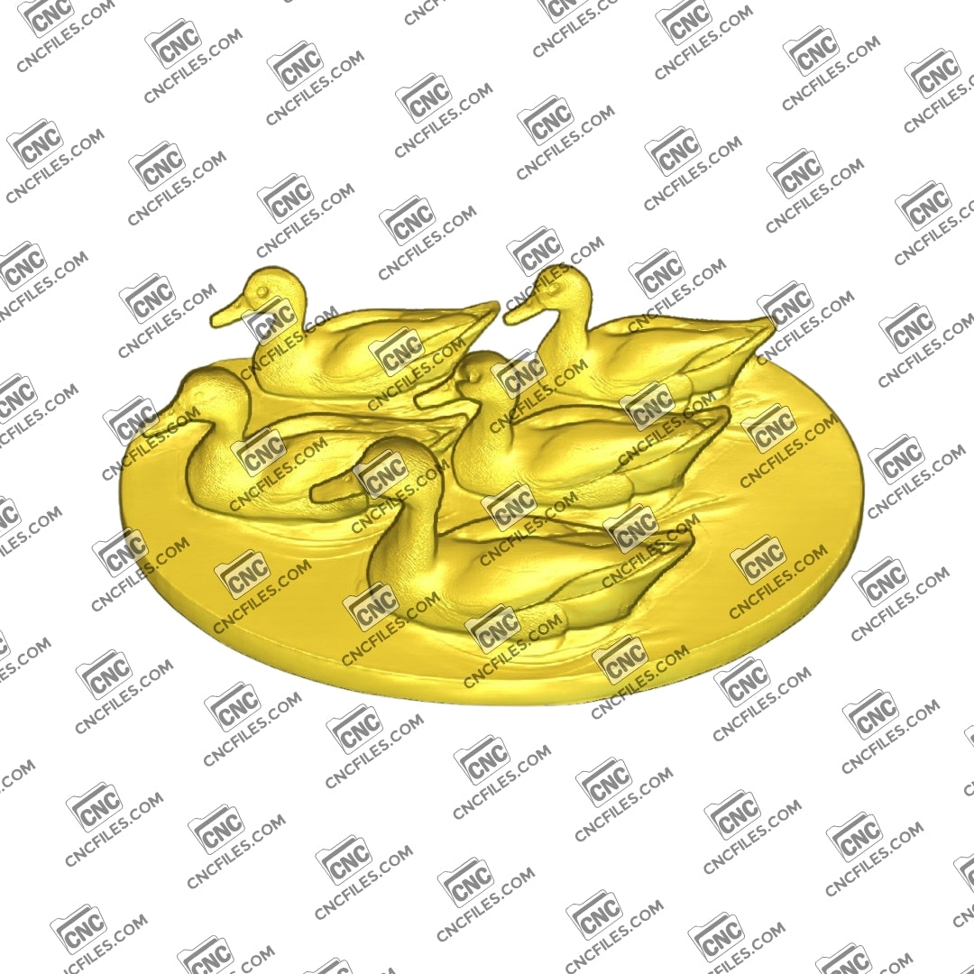 An image of a 3D CNC file showing a group of ducks, perfect for carving detailed animal decor.