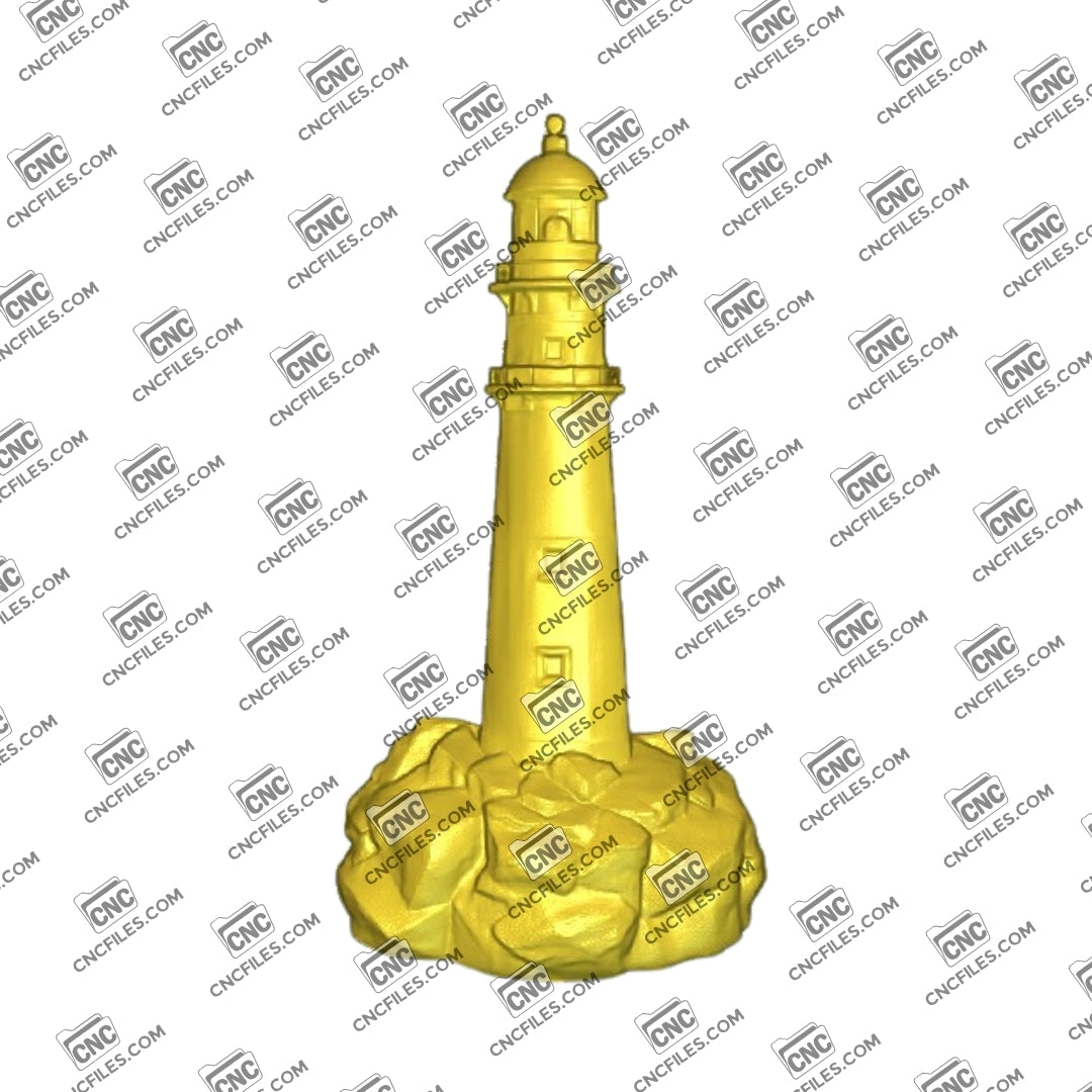 An image of a 3D CNC file showing a detailed Lighthouse 1 design, highlights a clean and elegant lighthouse perfect for wood carving, décor, or custom projects.