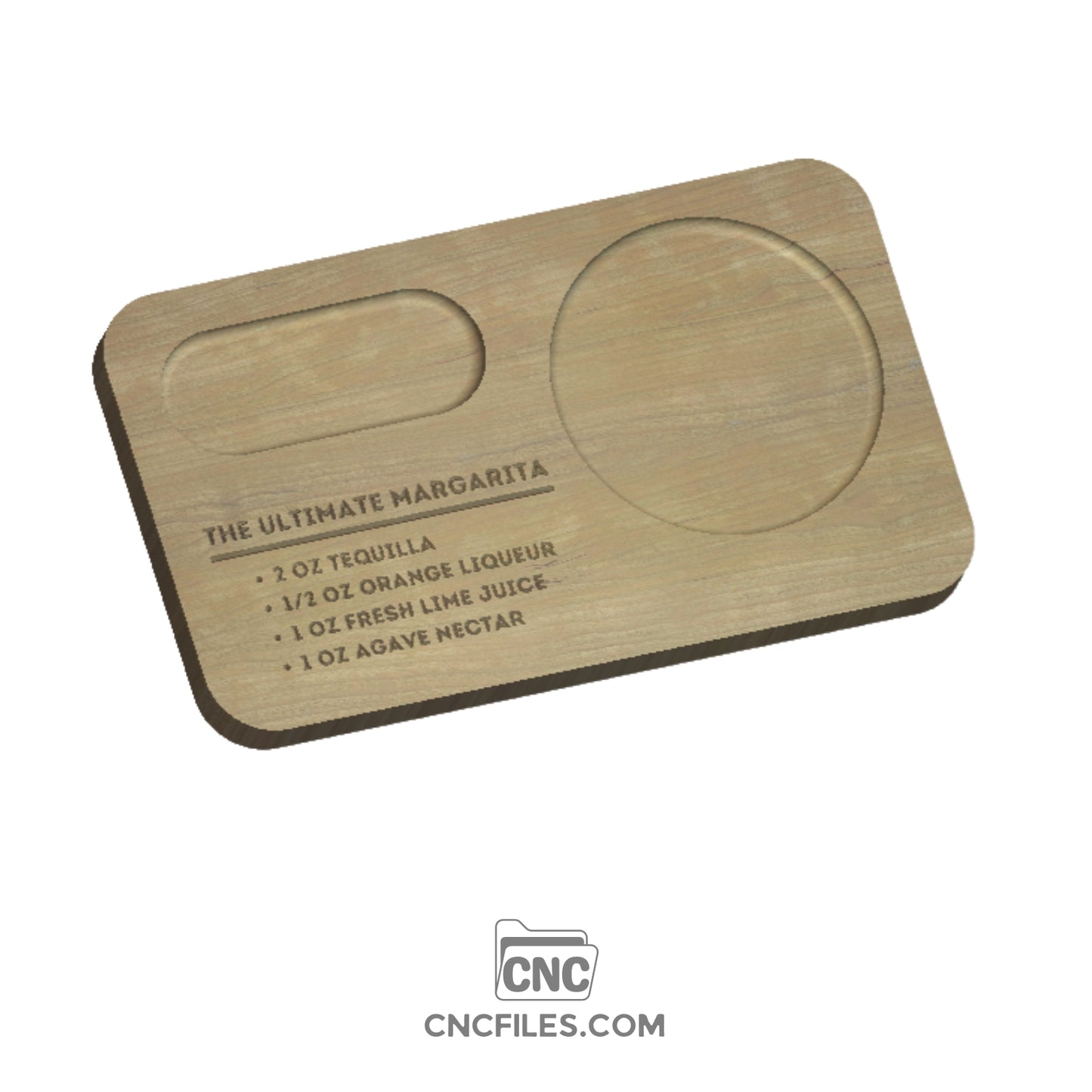 An image of a CNC file showing a Margarita Cocktail Board design with clear engraving details and a smooth layout.