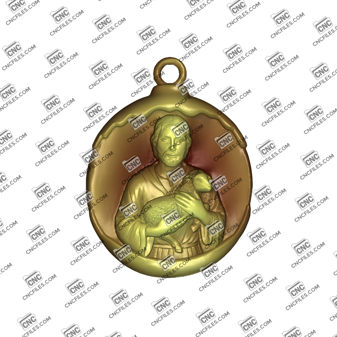 An image of a CNC file showing a detailed Shepherd with Lamb Ornament.