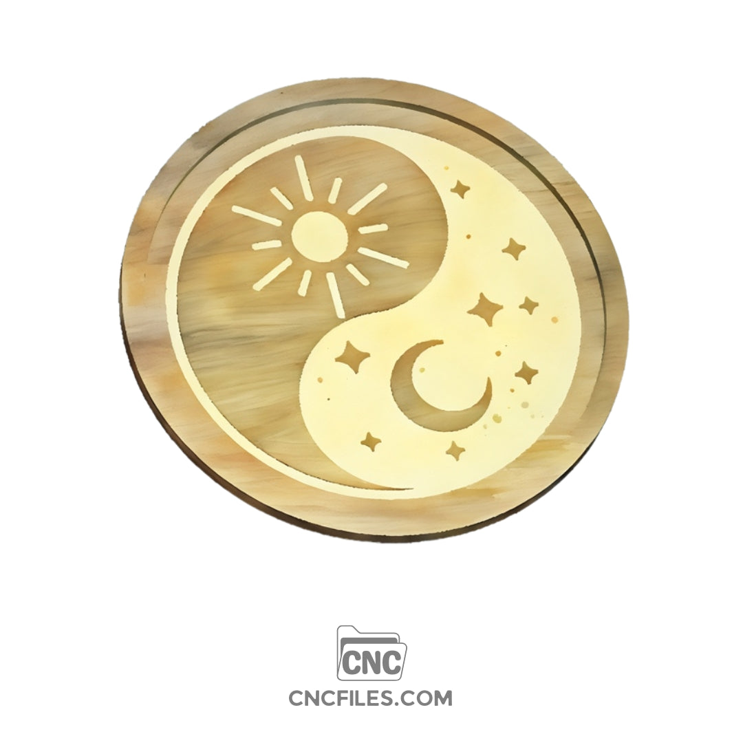 An image of a CNC file showing a Sun Moon Yin Yang Tray with detailed carving design.