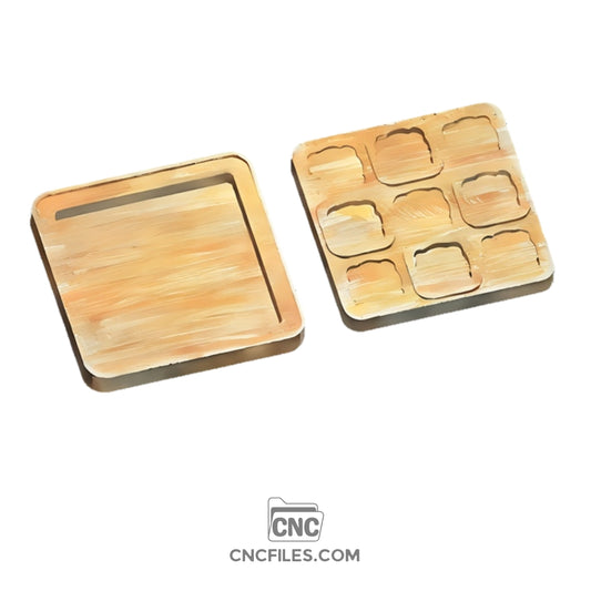 a CNC File showing two parts to a Tic Tac Toe Board game, The Lid and the main body.