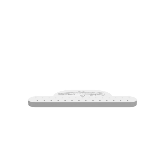 3D render of CNC file showing a trout-shaped tie rack with detailed cutout design for organizing ties.