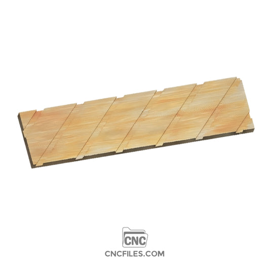 CNC file of Rectangular wooden flat cutting board stand with angled 0.5" grooves, designed for securely holding and displaying boards.