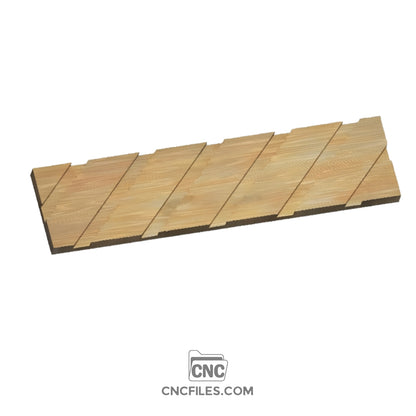 CNC file of Rectangular wooden flat cutting board stand with angled .75" grooves, designed for securely holding and displaying boards.