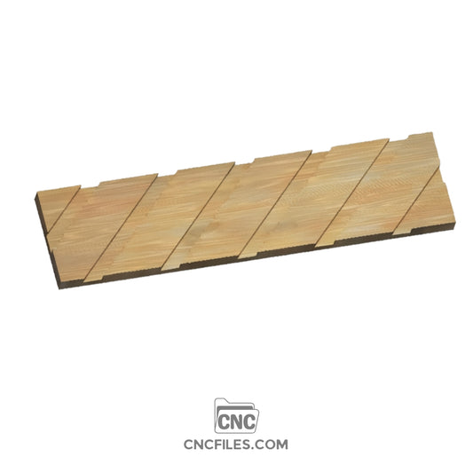 CNC file of Rectangular wooden flat cutting board stand with angled .75" grooves, designed for securely holding and displaying boards.