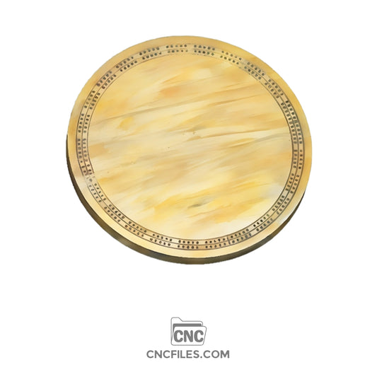 An image of a CNC file showing a 2 Person Circle Standard Cribbage Board design with detailed peg holes and smooth circular layout.