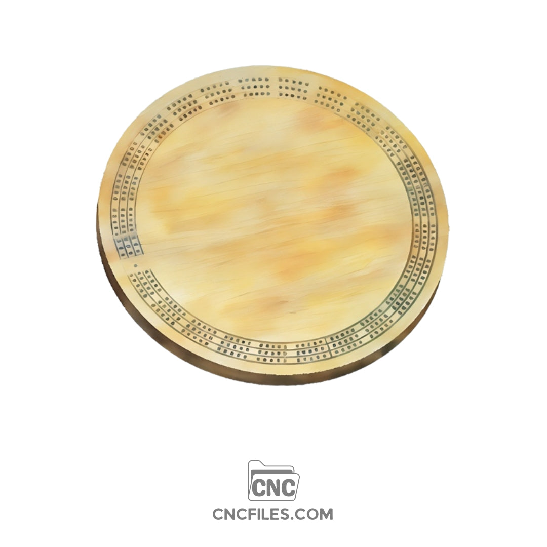 An image of a CNC file showing a 3 Person Circle Standard Cribbage Board design with circular layout.
