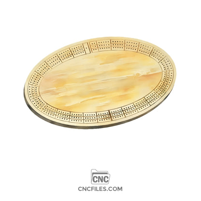 An image of a CNC file showing a 3 Person Oval Standard Cribbage Board with three tracks and evenly spaced peg holes.