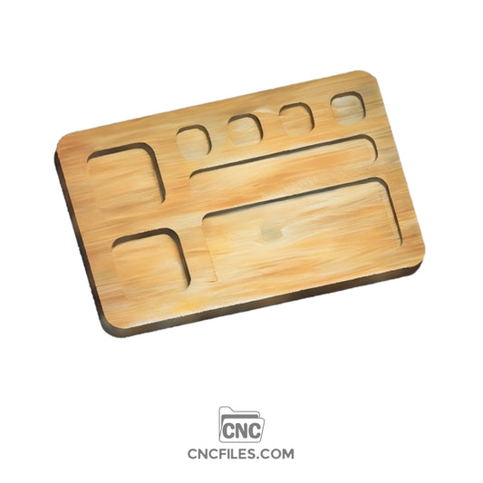 CNC file of an 8 Pocketed Jewellery Tray with 4 small, 2 medium and 2 larger pockets 