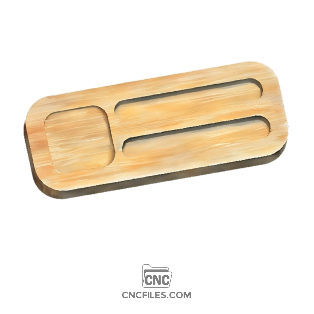 CNC file showing a dual knife slot tray with a rectangular pocket