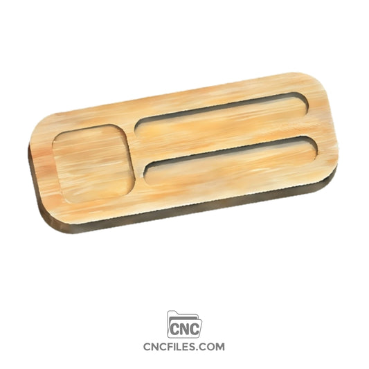 CNC file showing a dual knife slot tray with a rectangular pocket