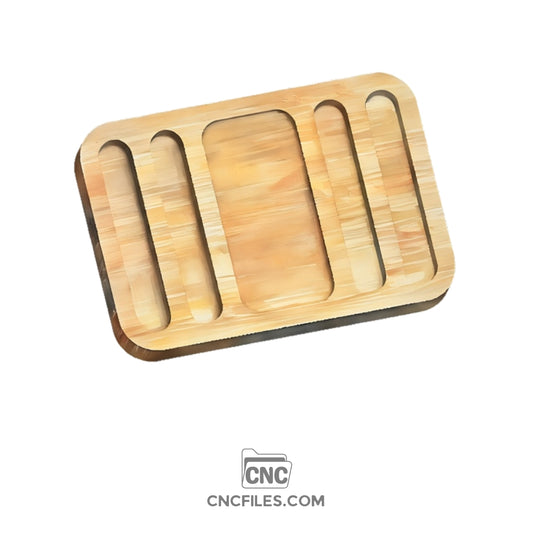 An image of a CNC file showing a Pocket knife catchall tray with 4 knife slots and a catchall tray