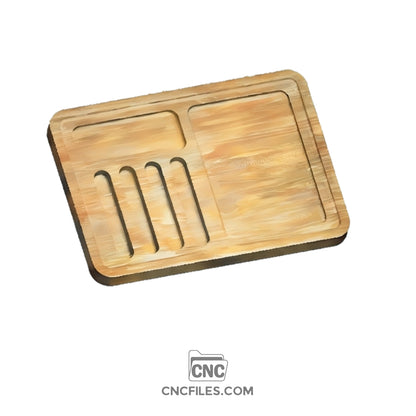 CNC file showing a tray with 4 pockets to store knifes, a large pocket and a medium pocket 