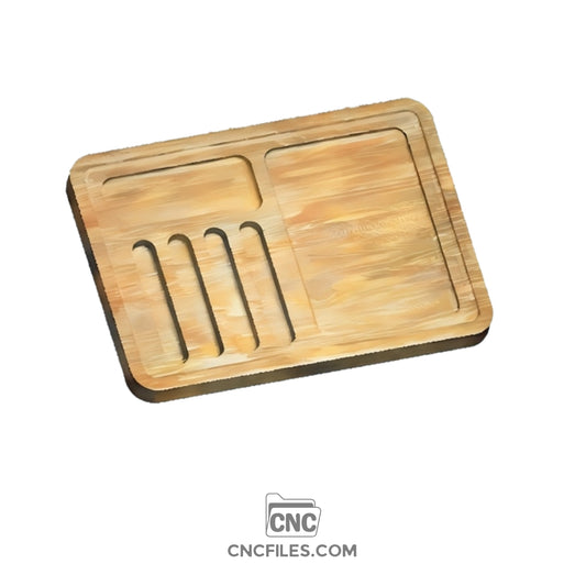 CNC file showing a tray with 4 pockets to store knifes, a large pocket and a medium pocket 