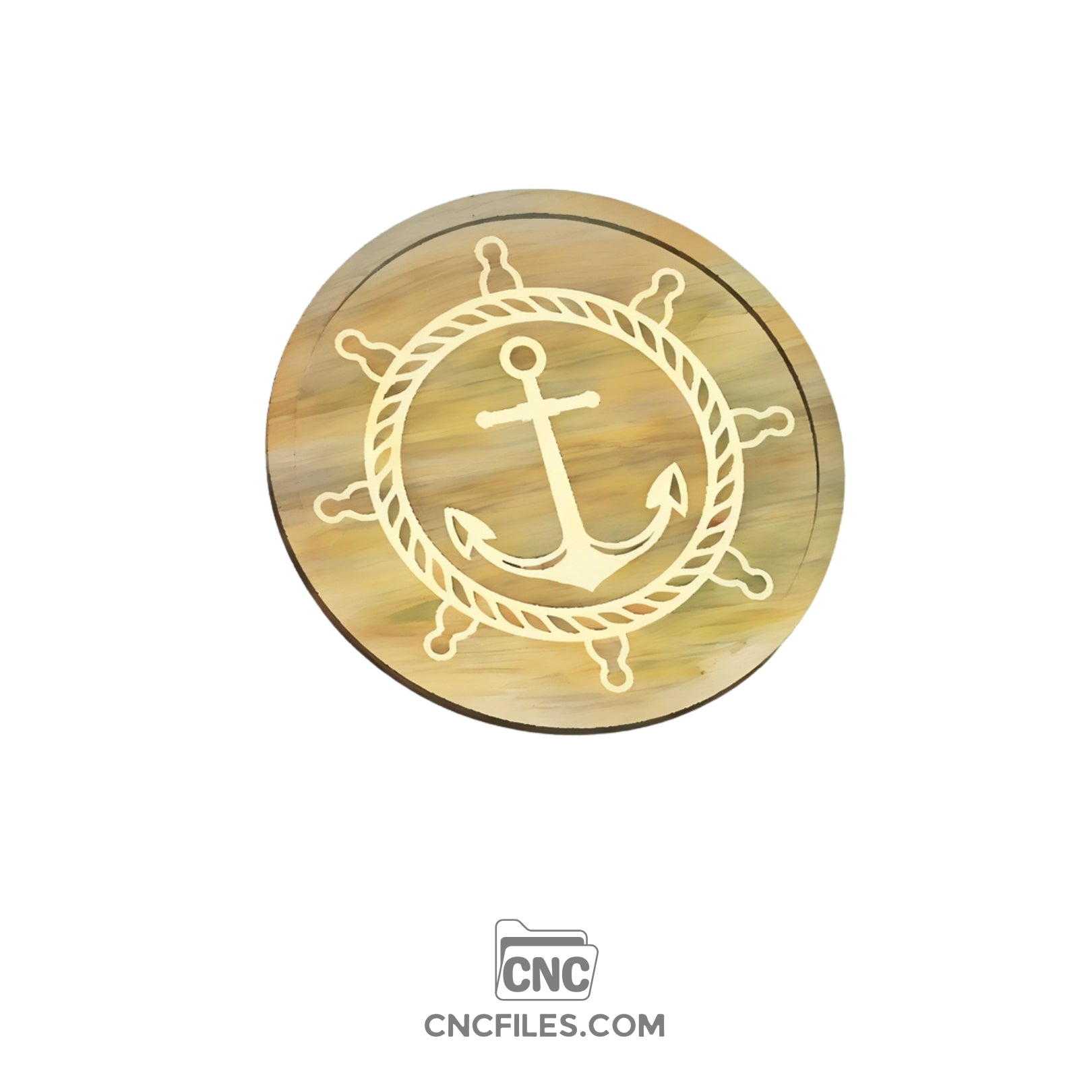An image of a CNC file showing an Anchor and Wheel Tray with a detailed nautical-themed design.