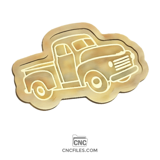 An image of a CNC file showing an antique farm truck design.