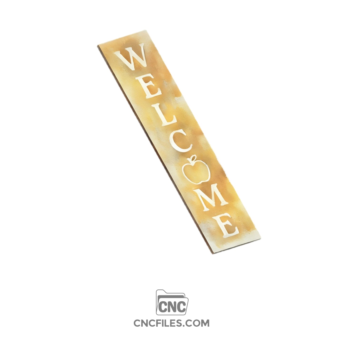 An image of a CNC file showing an Apple Welcome Porch Board design with the word Welcome.
