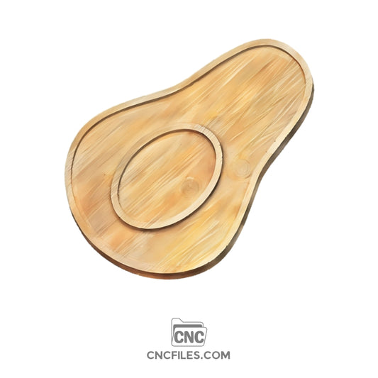 CNC file of Wooden avocado-shaped cheese tray with carved sections for the meat and one of the fruit