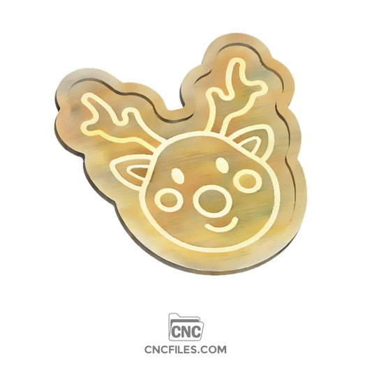 An image of a CNC file showing a Baby Reindeer Christmas Tray with a festive and cute reindeer design.
