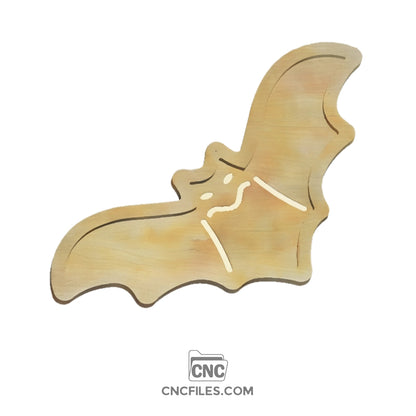 CNC file of bat-shaped tray with a bat details engraved on the base. 