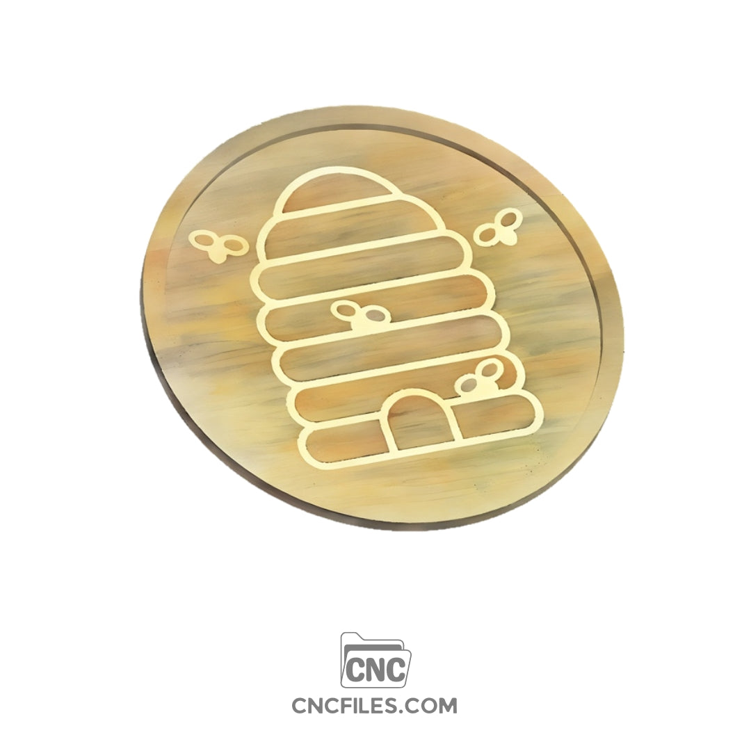 An image of a CNC file showing a Bee Hive Cookie Tray design with honeycomb patterns and bee details.
