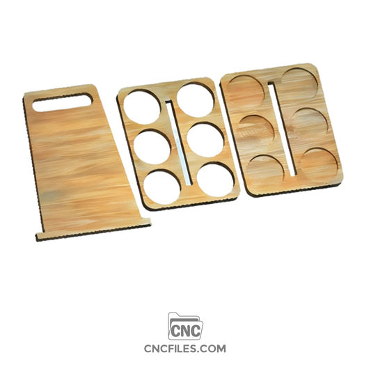 CNC file of Wooden beer caddy tote with handle, designed to hold and carry multiple bottles for parties, picnics, or gifting.