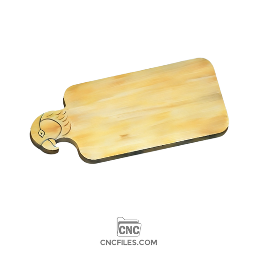 An image of a CNC file showing a bird head–shaped cheese board designed for clean cutting and smooth edges.