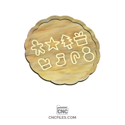 An image of a CNC file showing a cartoon Christmas cookies tray in a pleated circular shape.