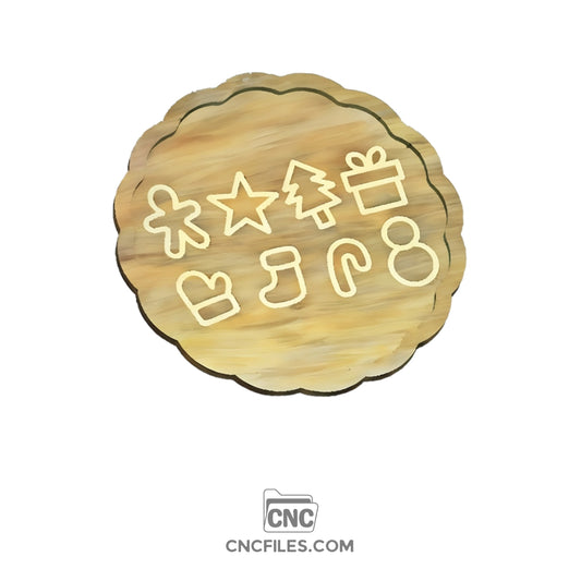 An image of a CNC file showing a cartoon Christmas cookies tray in a pleated circular shape.
