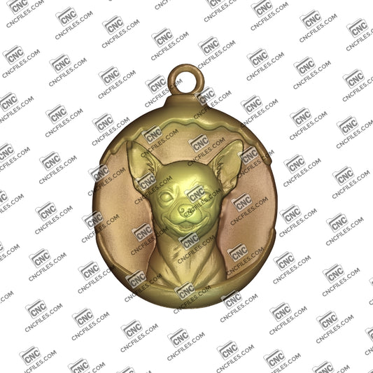 An image of a 3D render of the CNC file showing a cute, lifelike Chihuahua that can be carved for home décor or gifts.