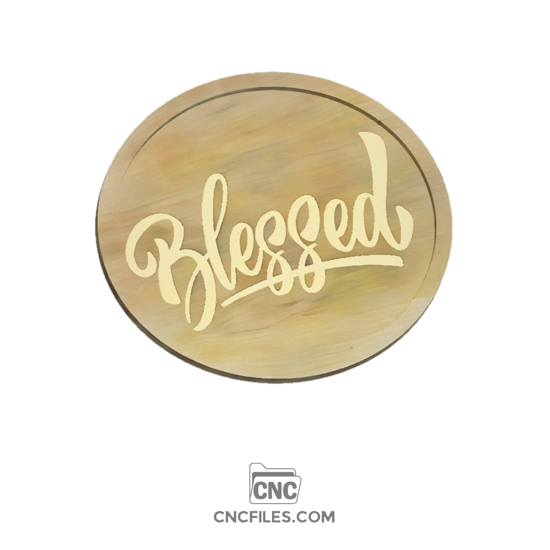 CNC file of Round wooden Thanksgiving tray with engraved word "Blessed"