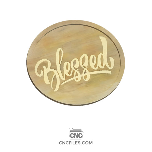 CNC file of Round wooden Thanksgiving tray with engraved word "Blessed"