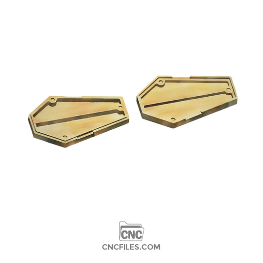 An image of a CNC file showing a coffin-shaped dice tray box with detailed compartments for dice storage and rolling.