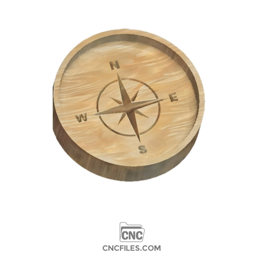 CNC file of Round compass-themed ring dish with engraved compass star
