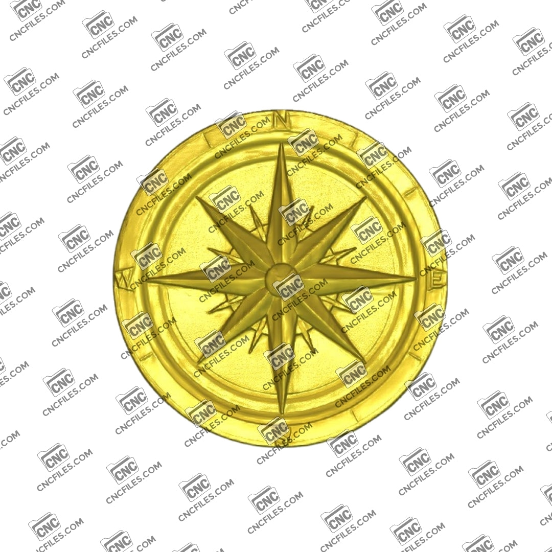An image of 3D CNC file showing a detailed Compass Rose 2 design. This clean and precise pattern is perfect for carving signs.