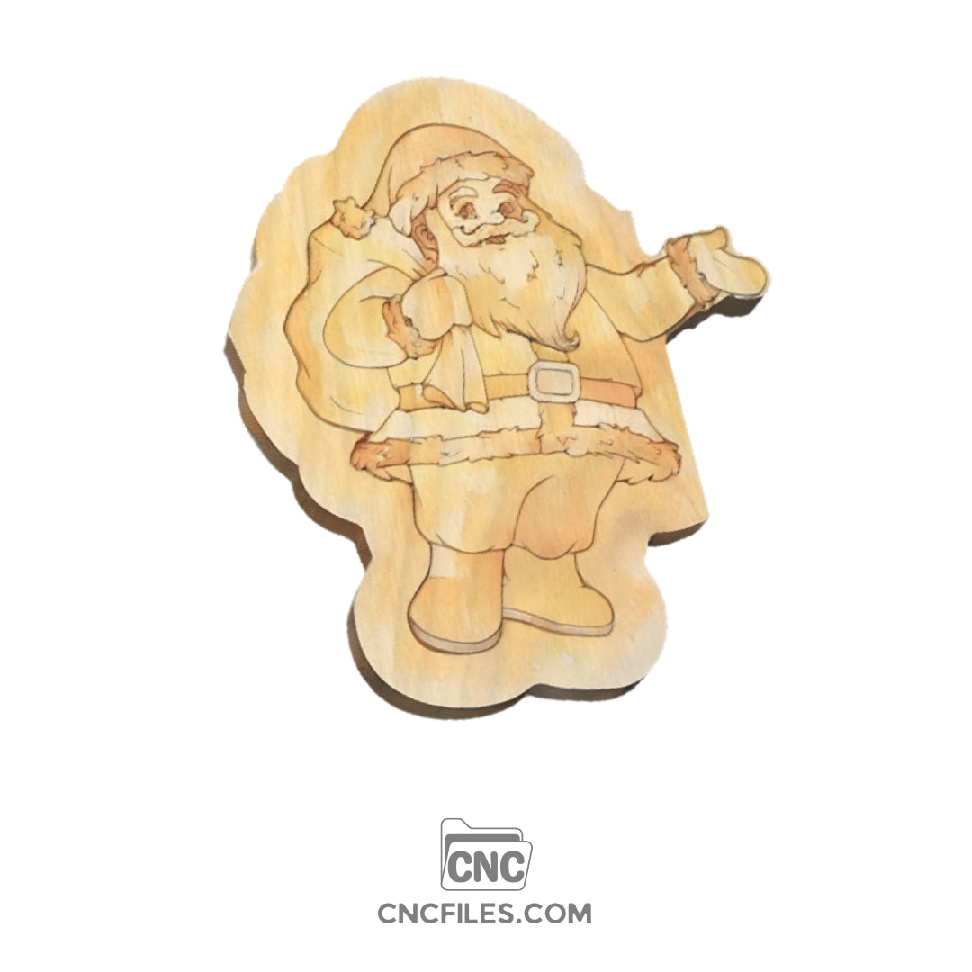 An image of a CNC file showing a wooden Santa Claus design.