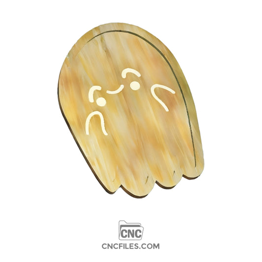 CNC file of wooden Halloween tray featuring a cute ghost design.