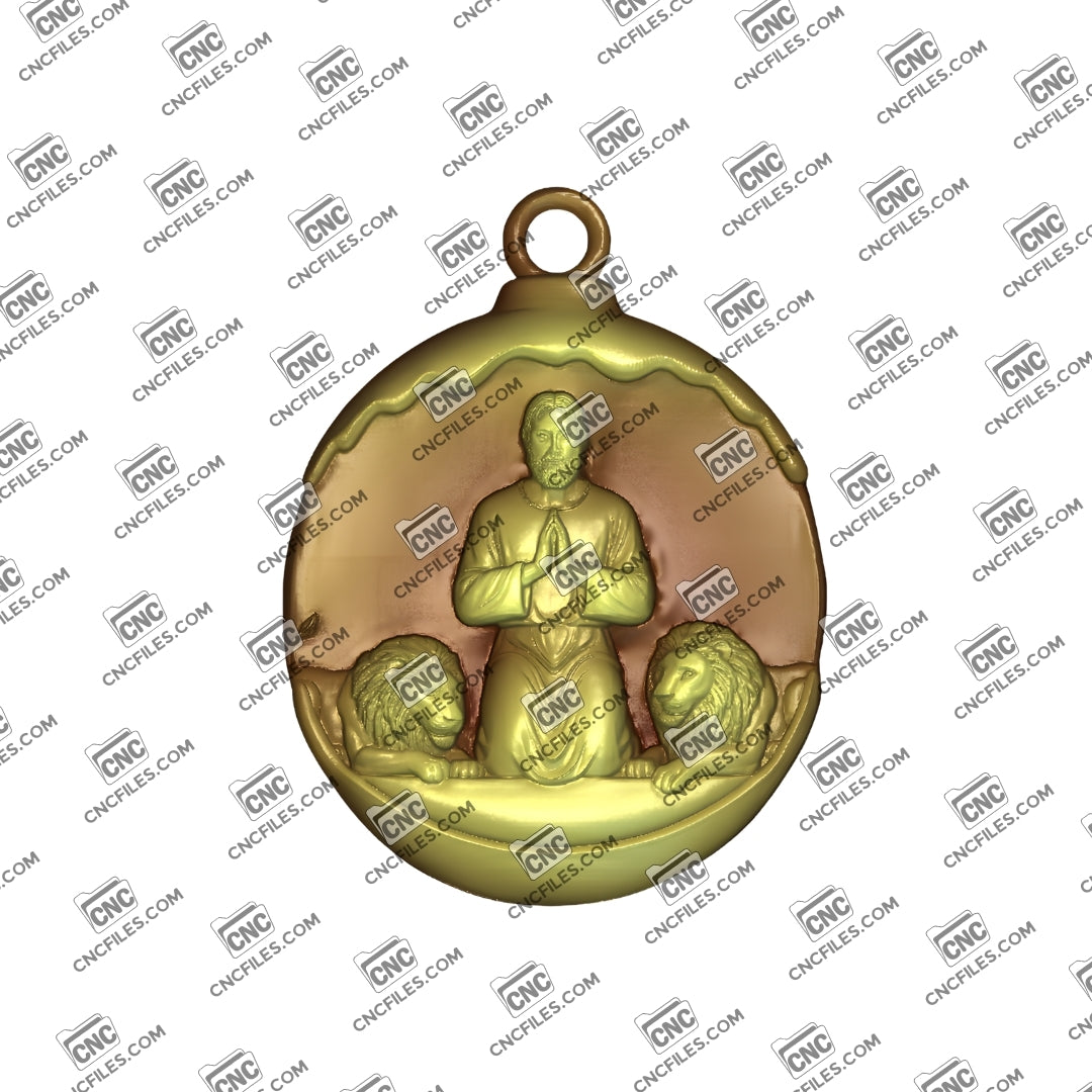 An image of a CNC file showing Daniel in the Lion’s Den 2 as a detailed 3D ornament design, perfect for crafting inspirational décor.