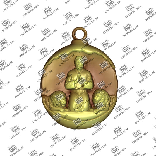 An image of a CNC file showing Daniel in the Lion’s Den 2 as a detailed 3D ornament design, perfect for crafting inspirational décor.