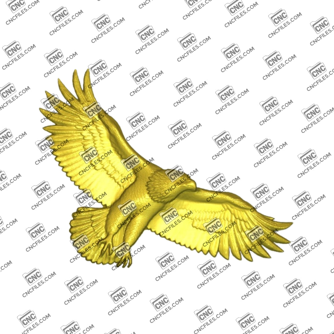 An image of a CNC file showing the Eagle 2 design and a 3D render of the file showing a detailed, lifelike eagle perfect for carving, signs, or decorations.