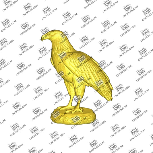 An image of a CNC file showing the Eagle 4 design and a 3D render of the file showing a detailed, lifelike eagle perfect for carving, signs, or decorations.