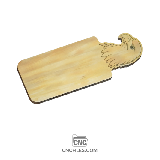 An image of a CNC file featuring an eagle head design on a cheese board.