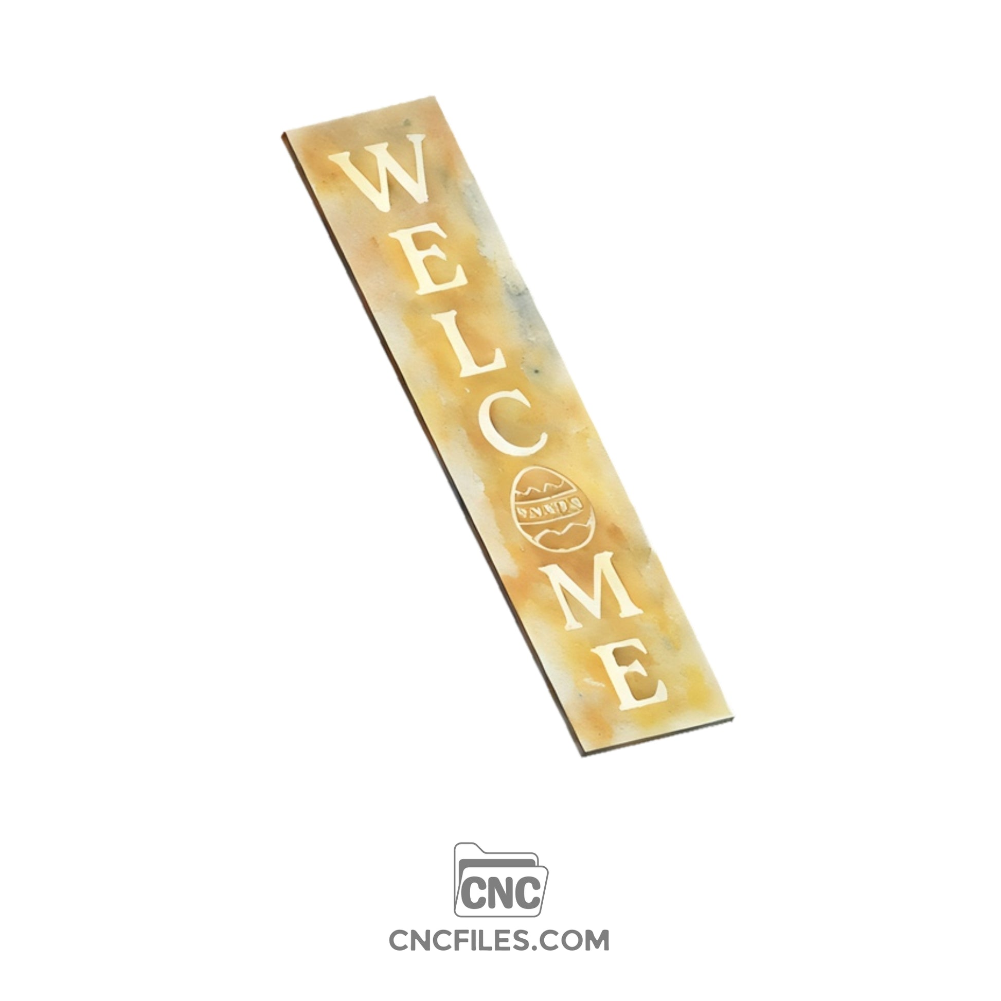 An image of a CNC file showing an Easter Egg Welcome Porch Board with a festive egg-shaped design.