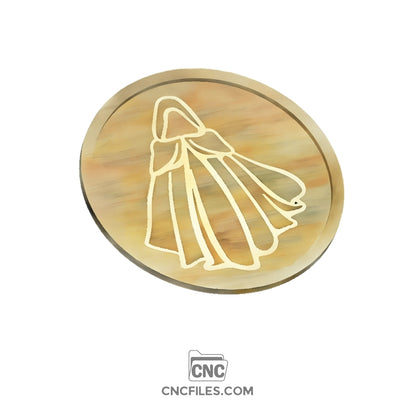 An image of a CNC file showing a Floating Cloak Halloween Tray with a spooky cloak design.