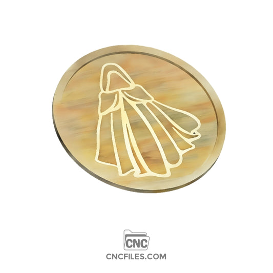 An image of a CNC file showing a Floating Cloak Halloween Tray with a spooky cloak design.